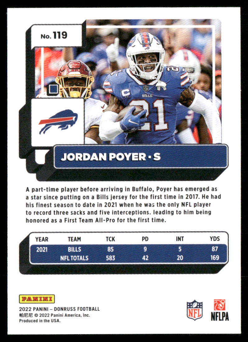Jordan Poyer 2022 Donruss #119 Buffalo Bills
