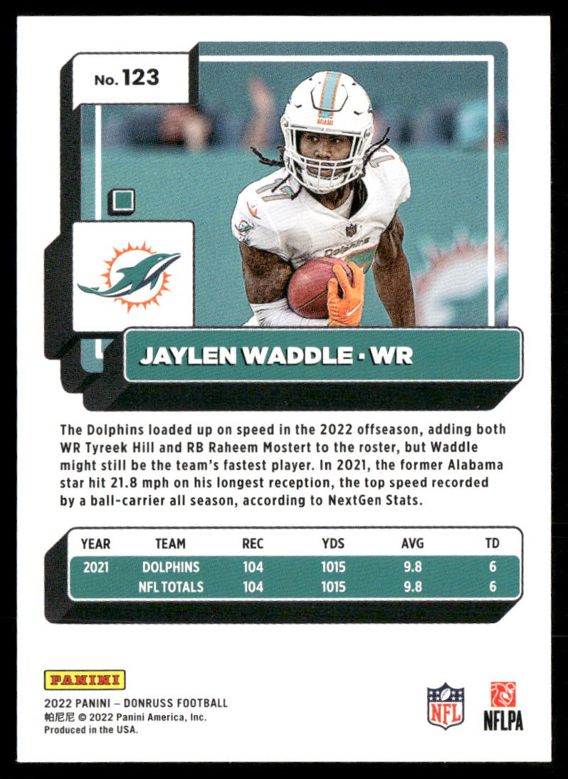 Jaylen Waddle 2022 Donruss #123 Miami Dolphins