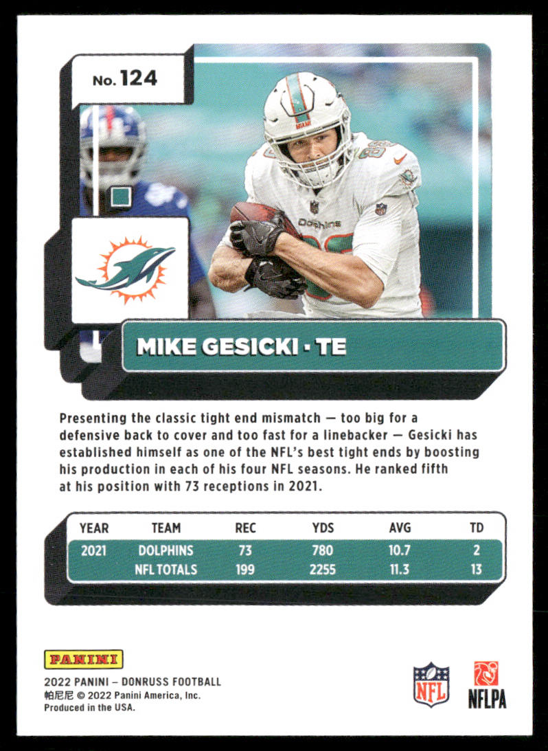 Mike Gesicki 2022 Donruss #124 Miami Dolphins