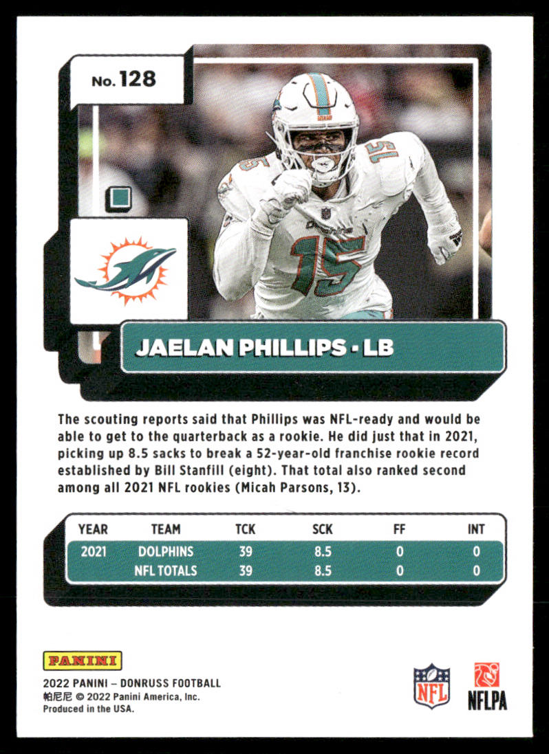 Jaelan Phillips 2022 Donruss #128 Miami Dolphins