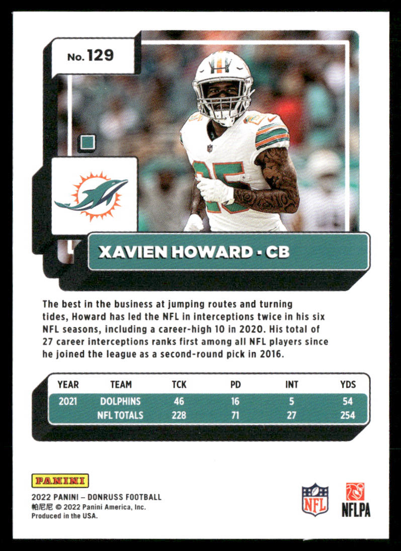 Xavien Howard 2022 Donruss #129 Miami Dolphins