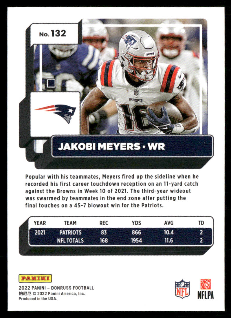 Jakobi Meyers 2022 Donruss #132 New England Patriots