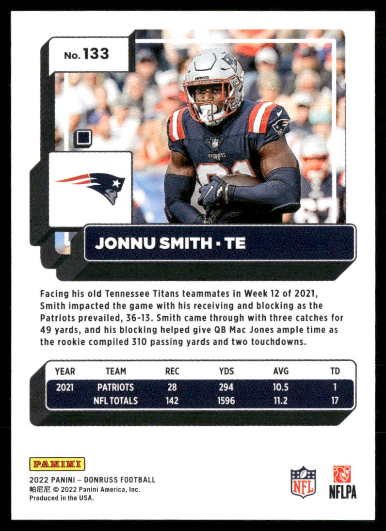 Jonnu Smith 2022 Donruss #133 New England Patriots