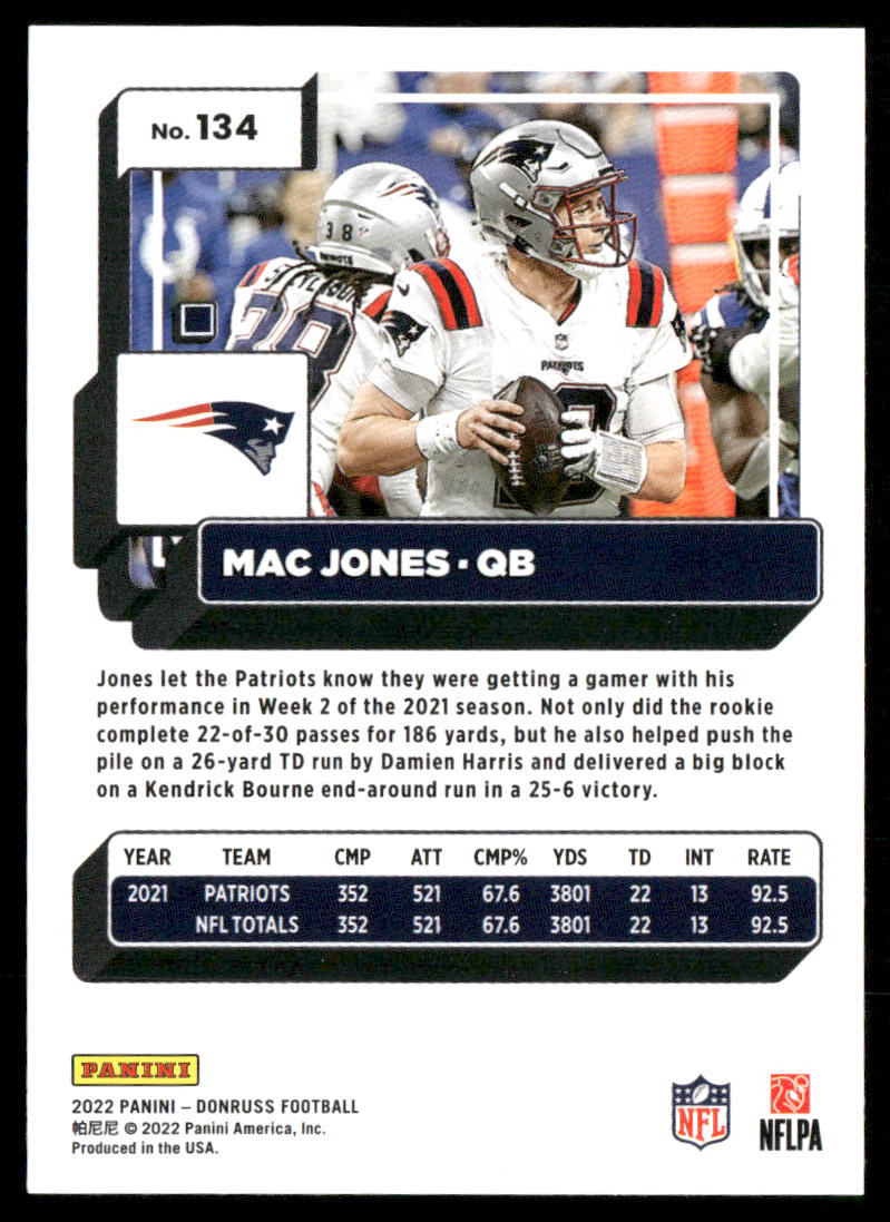 Mac Jones 2022 Donruss #134 New England Patriots