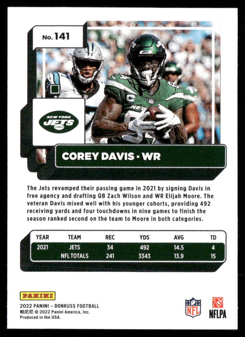 Corey Davis 2022 Donruss #141 New York Jets