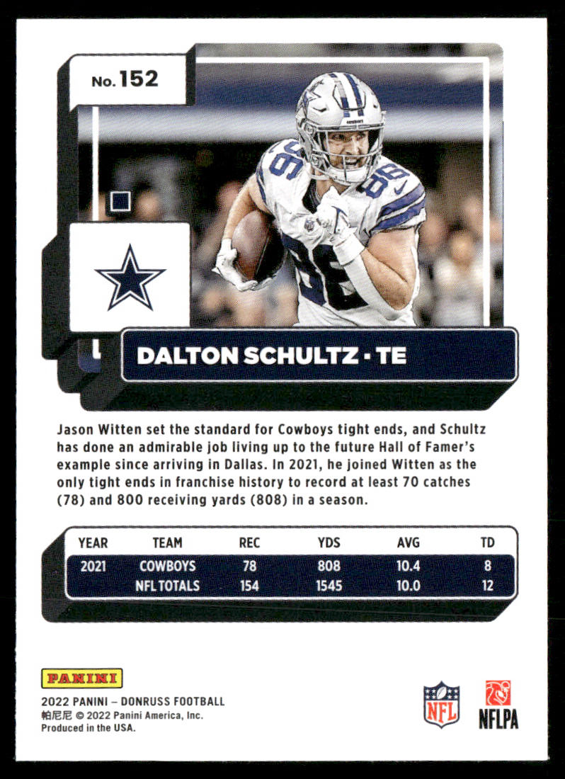 Dalton Schultz 2022 Donruss #152 Dallas Cowboys
