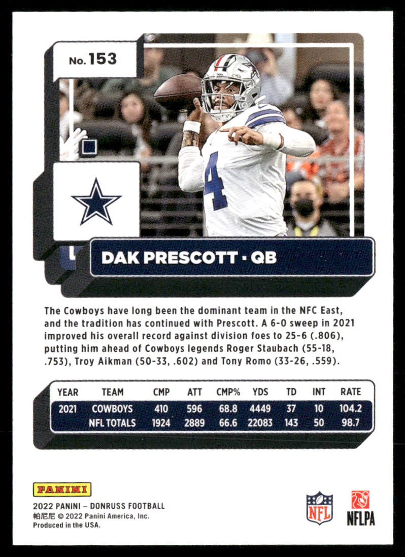 Dak Prescott 2022 Donruss #153 Dallas Cowboys