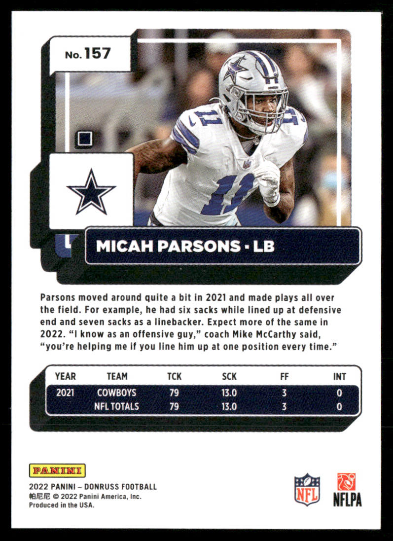 Micah Parsons 2022 Donruss #157 Dallas Cowboys