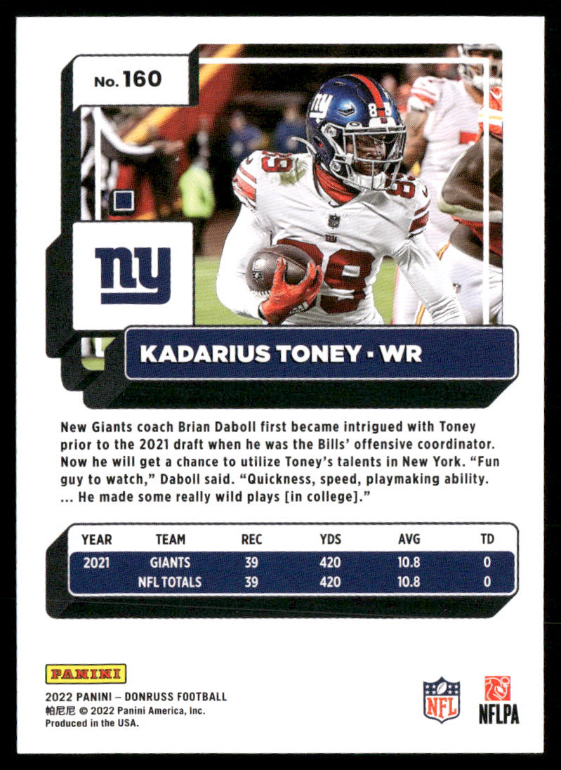 Kadarius Toney 2022 Donruss #160 New York Giants