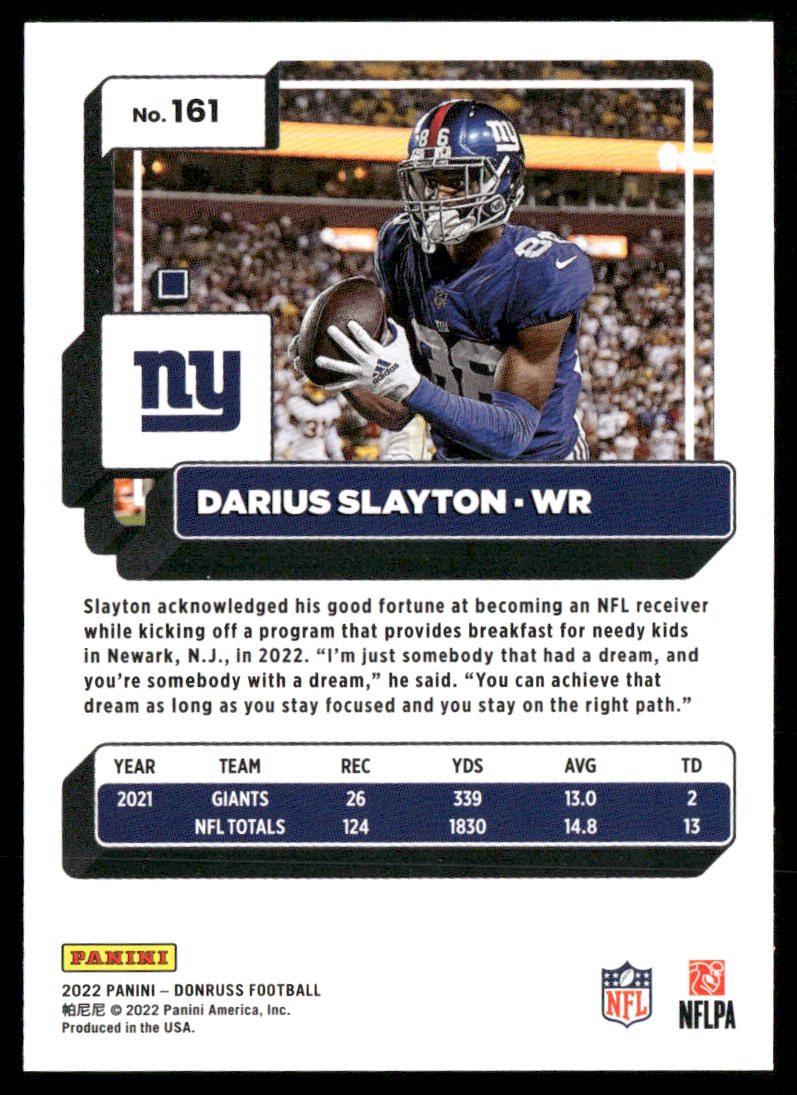 Darius Slayton 2022 Donruss #161 New York Giants