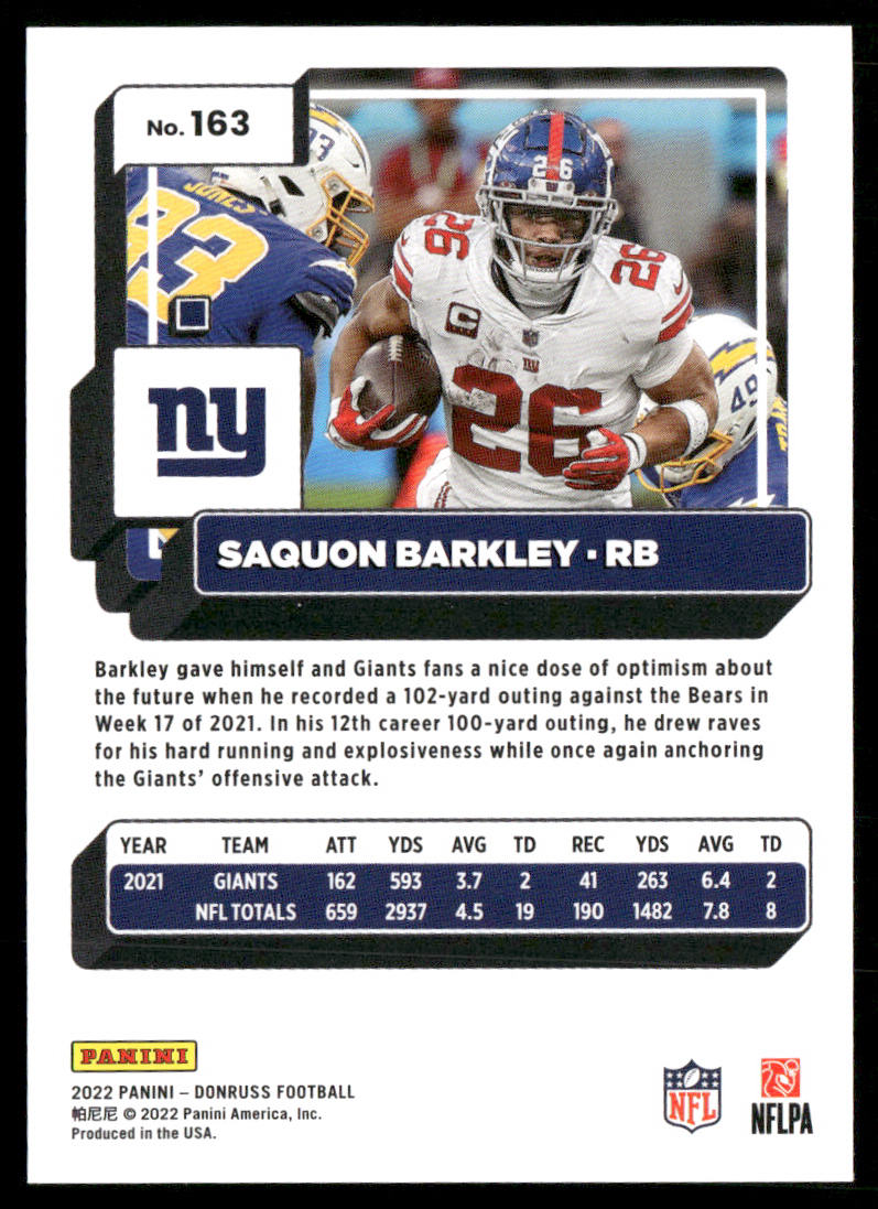 Saquon Barkley 2022 Donruss #163 New York Giants