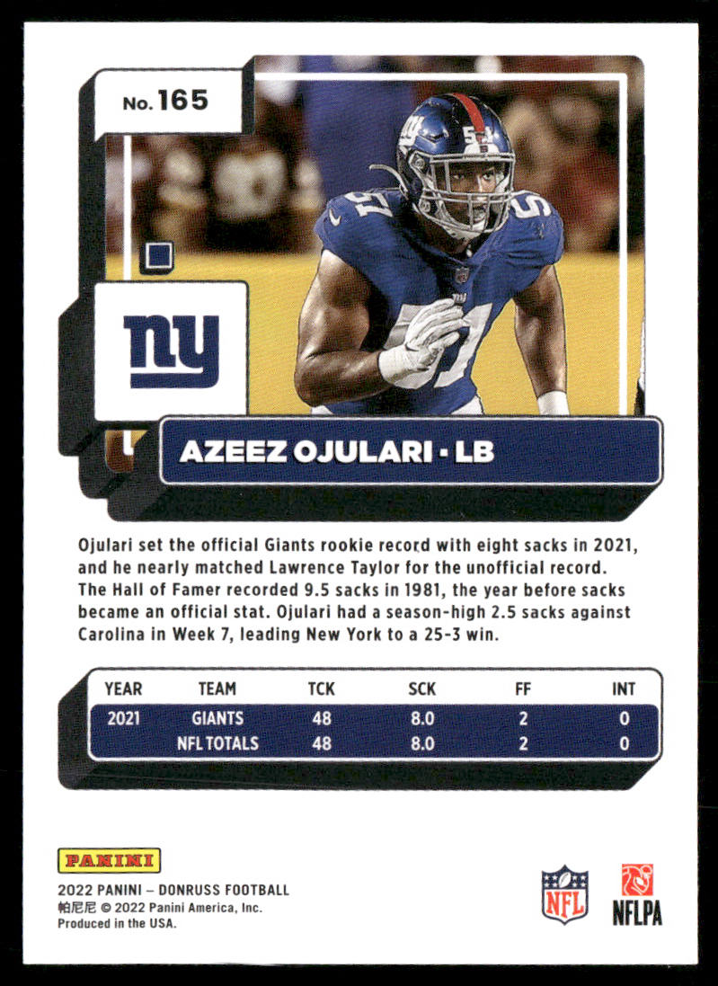 Azeez Ojulari 2022 Donruss #165 New York Giants