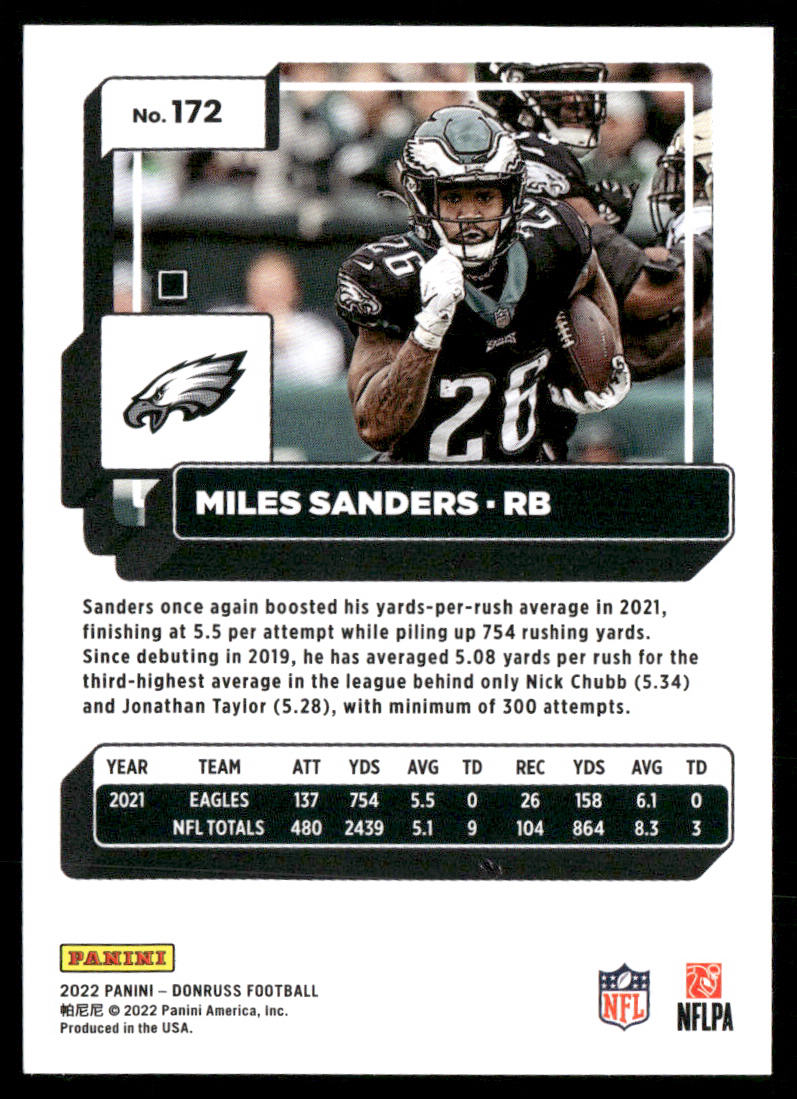 Miles Sanders 2022 Donruss #172 Philadelphia Eagles