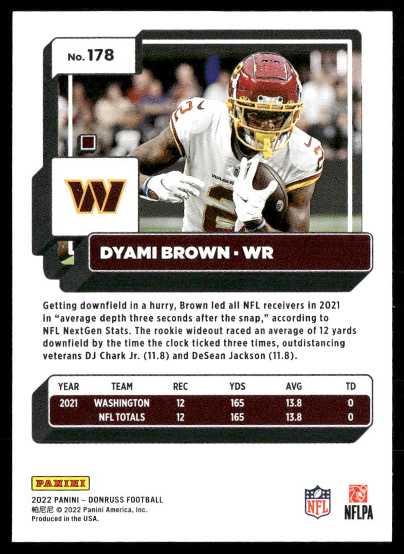 Dyami Brown 2022 Donruss #178 Washington Commanders
