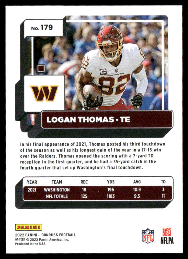 Logan Thomas 2022 Donruss #179 Washington Commanders