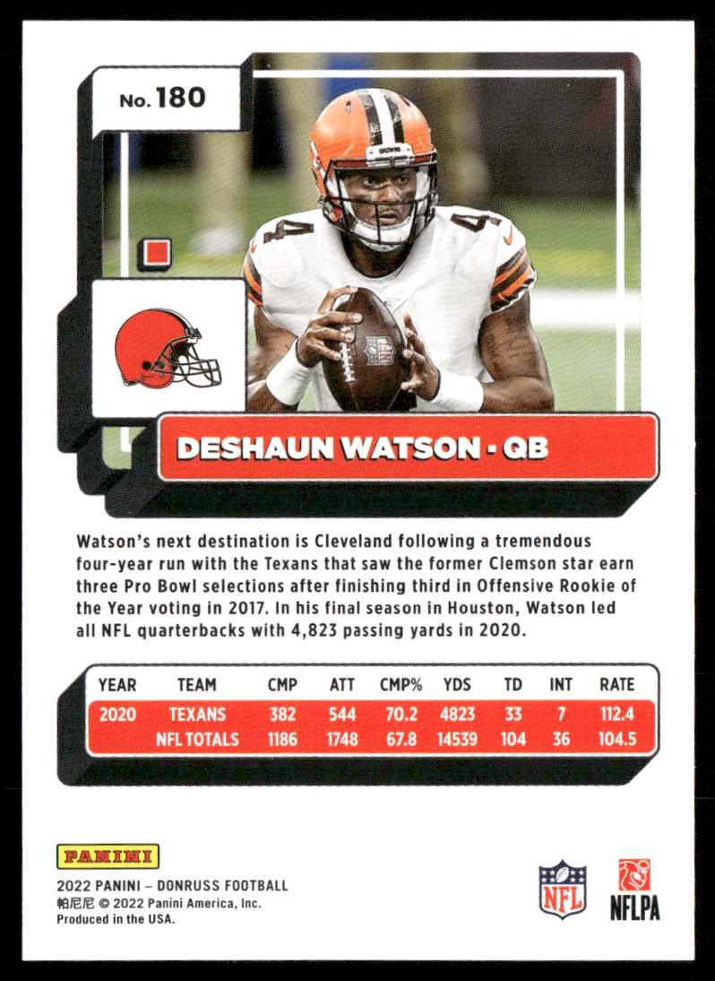 Deshaun Watson 2022 Donruss #180 Cleveland Browns