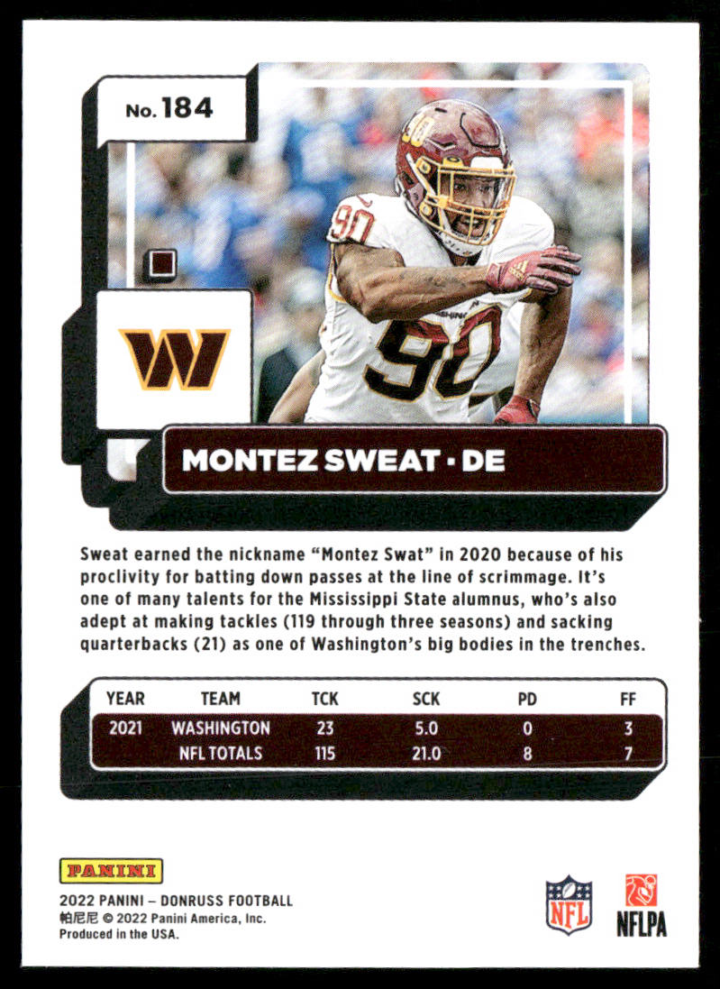 Montez Sweat 2022 Donruss #184 Washington Commanders