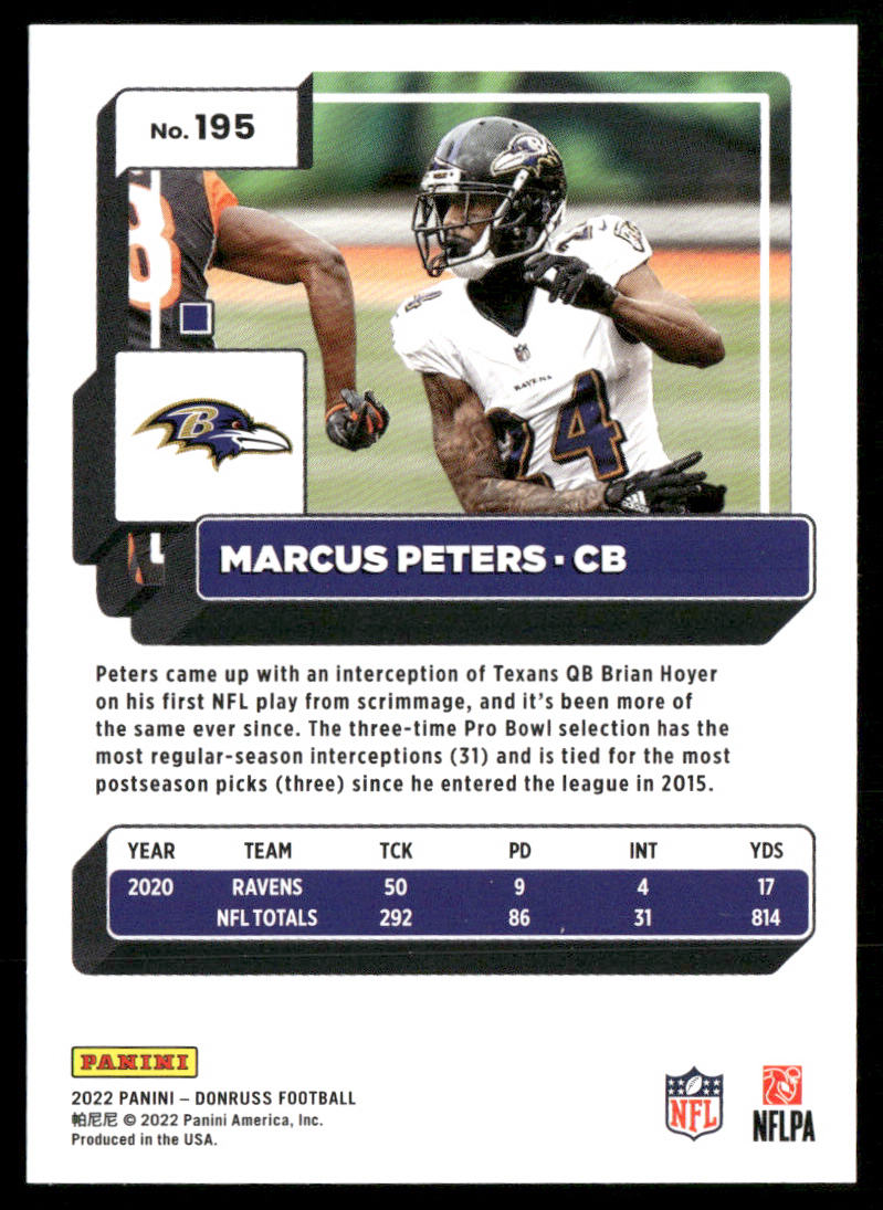 Marcus Peters 2022 Donruss #195 Baltimore Ravens