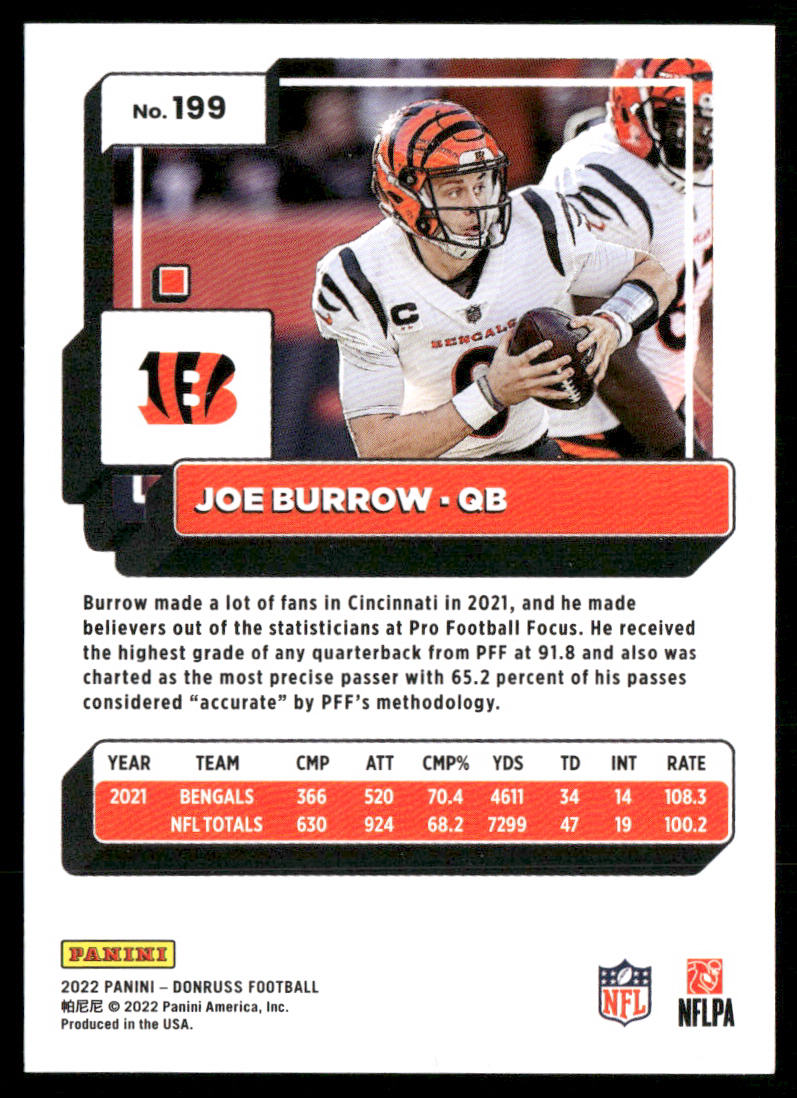 Joe Burrow 2022 Donruss #199 Cincinnati Bengals