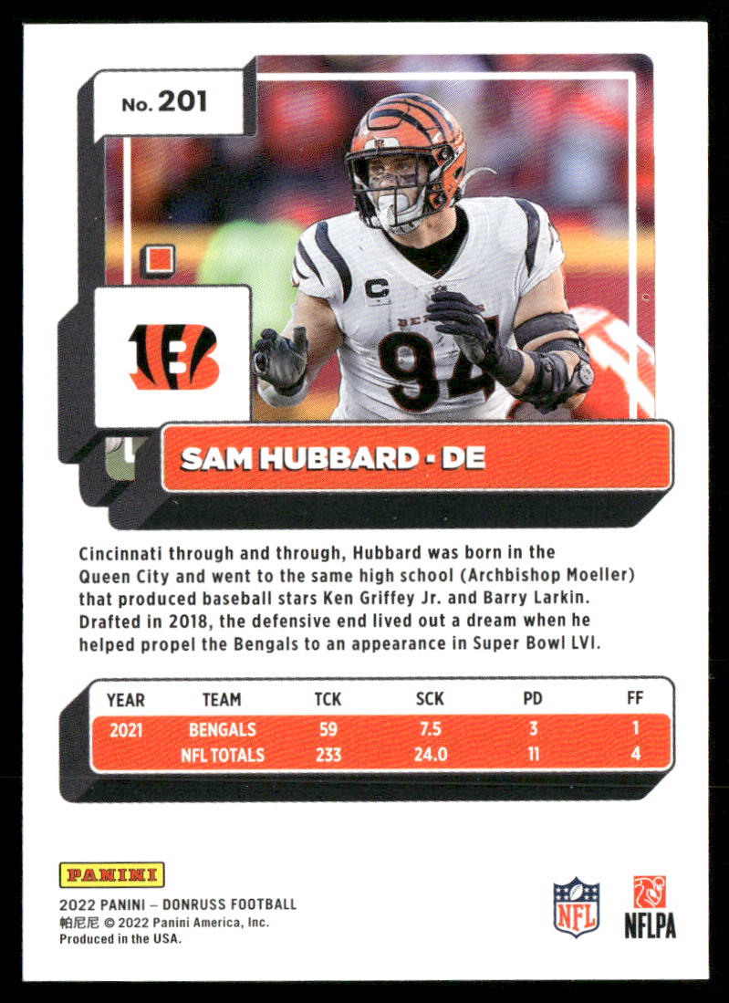 Sam Hubbard 2022 Donruss #201 Cincinnati Bengals
