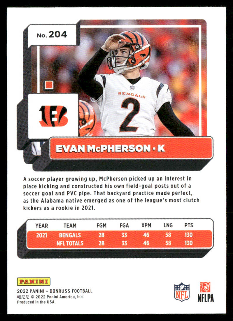 Evan McPherson 2022 Donruss #204 Cincinnati Bengals