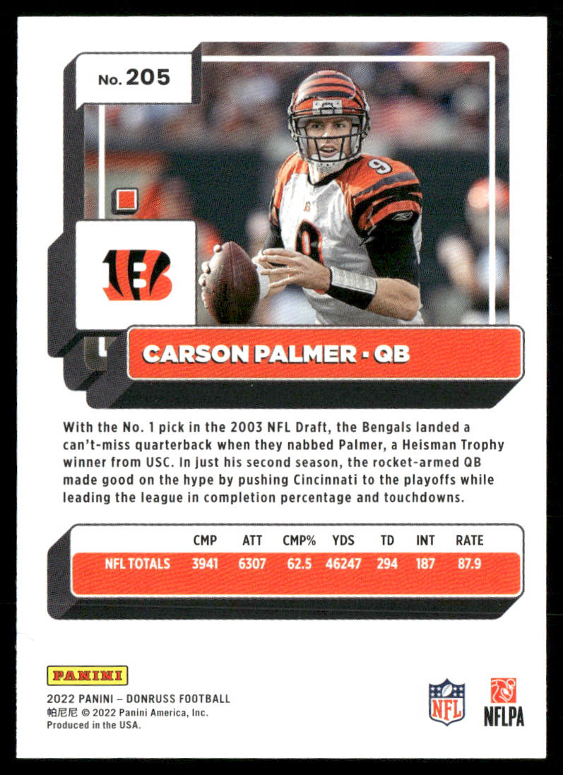 Carson Palmer 2022 Donruss #205 Cincinnati Bengals