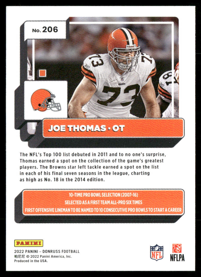 Joe Thomas 2022 Donruss #206 Cleveland Browns