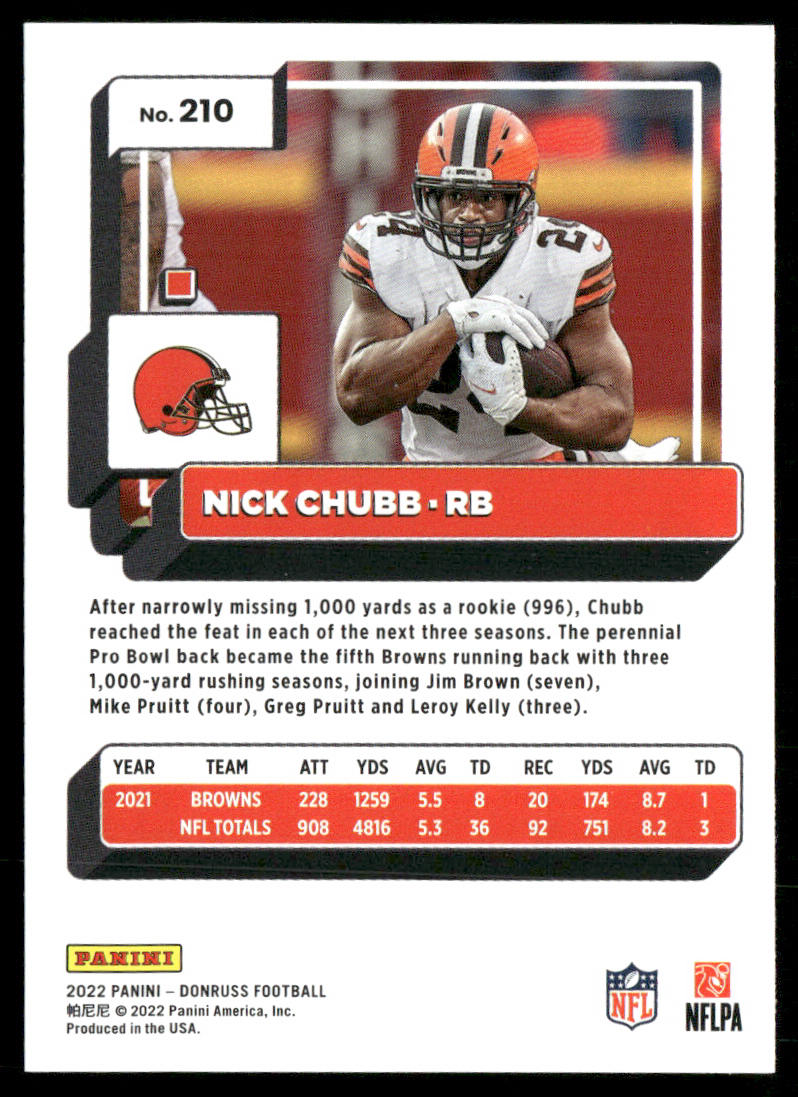 Nick Chubb 2022 Donruss #210 Cleveland Browns
