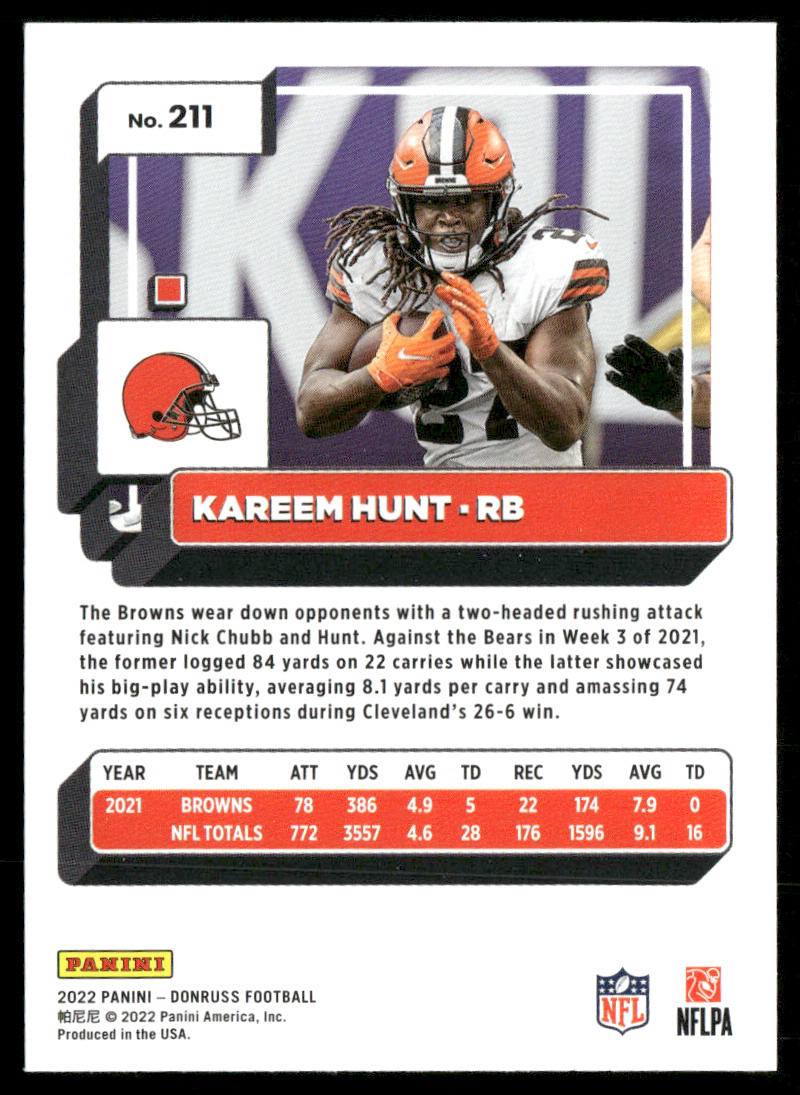Kareem Hunt 2022 Donruss #211 Cleveland Browns