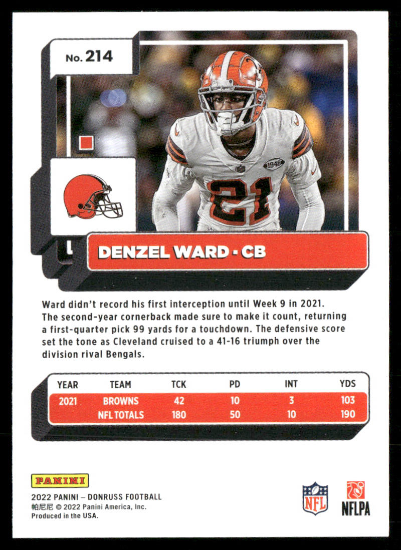 Denzel Ward 2022 Donruss #214 Cleveland Browns