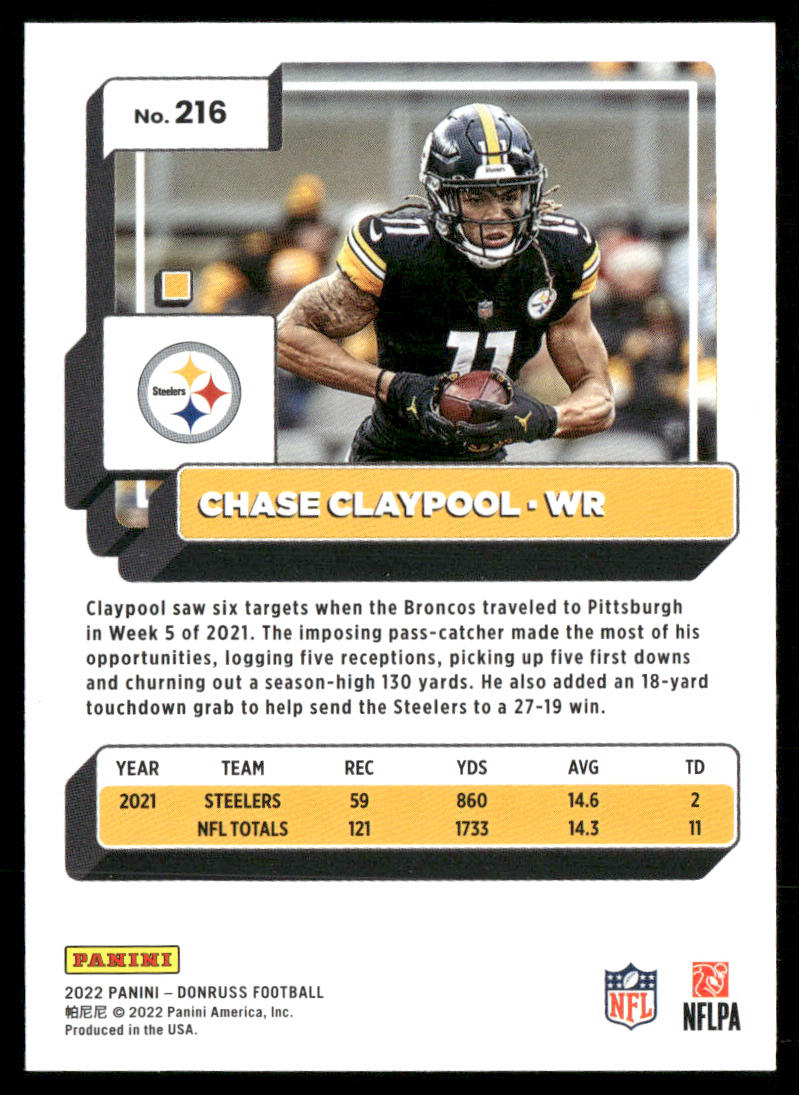 Chase Claypool 2022 Donruss #216 Pittsburgh Steelers