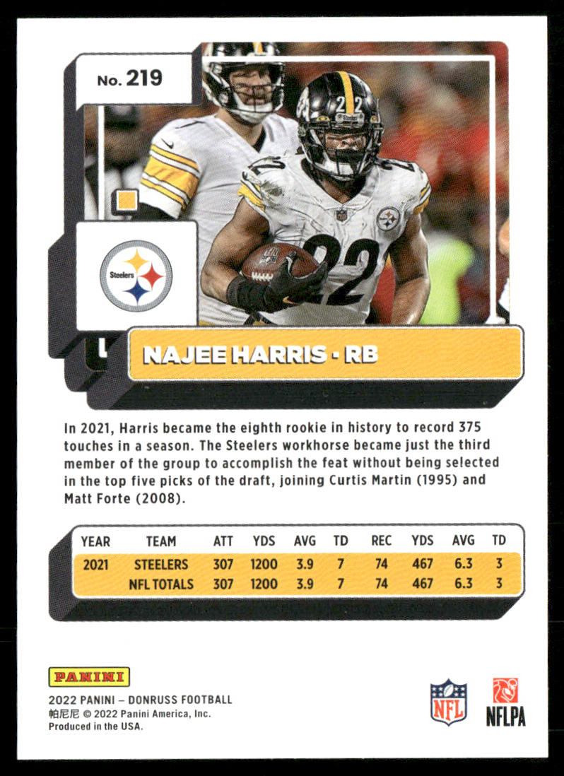 Najee Harris 2022 Donruss #219 Pittsburgh Steelers