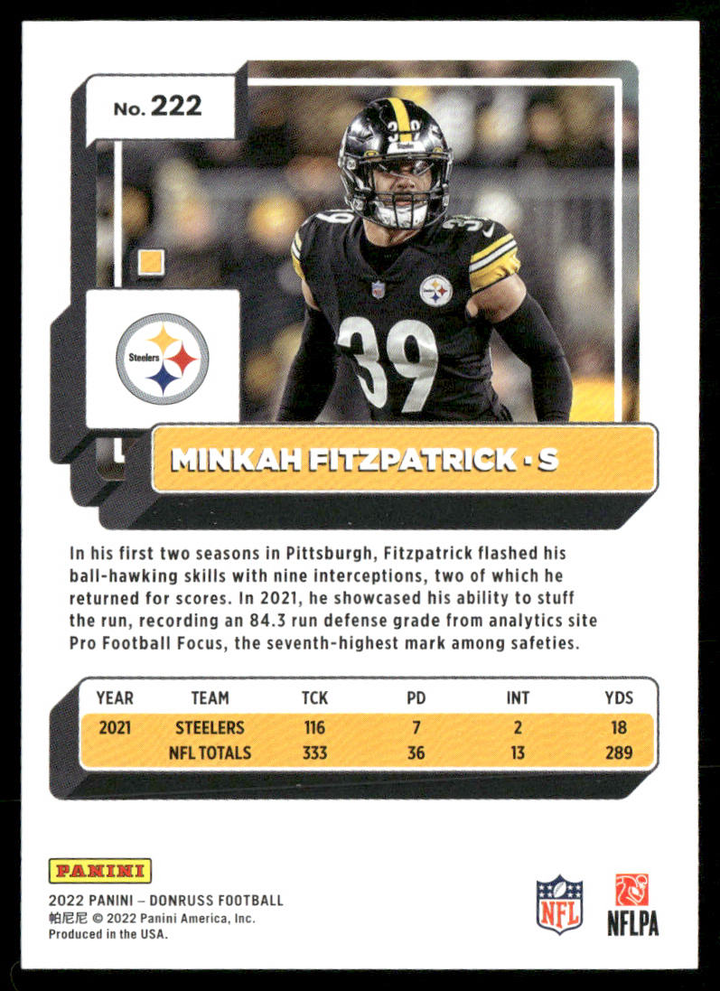 Minkah Fitzpatrick 2022 Donruss #222 Pittsburgh Steelers