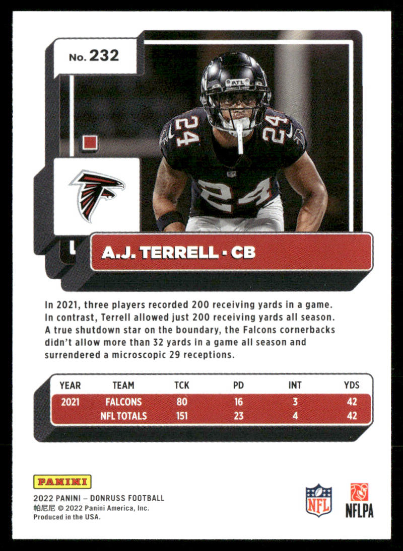 A.J. Terrell 2022 Donruss #232 Atlanta Falcons