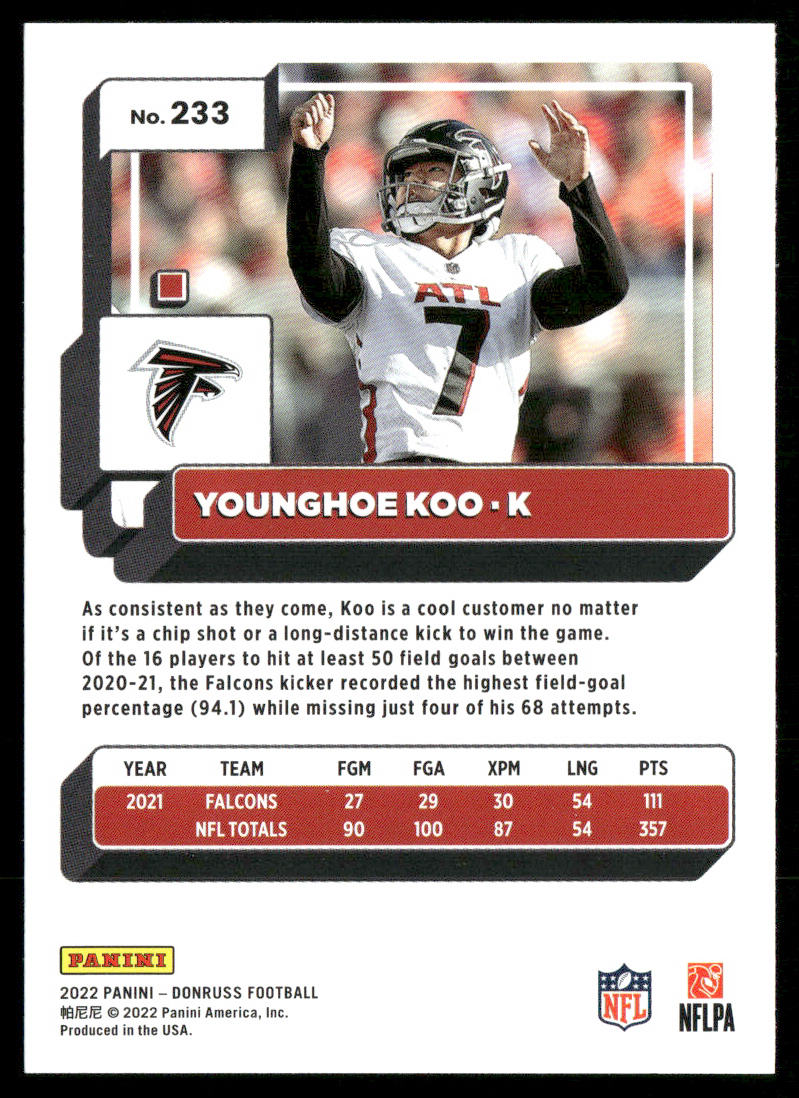 Younghoe Koo 2022 Donruss #233 Atlanta Falcons