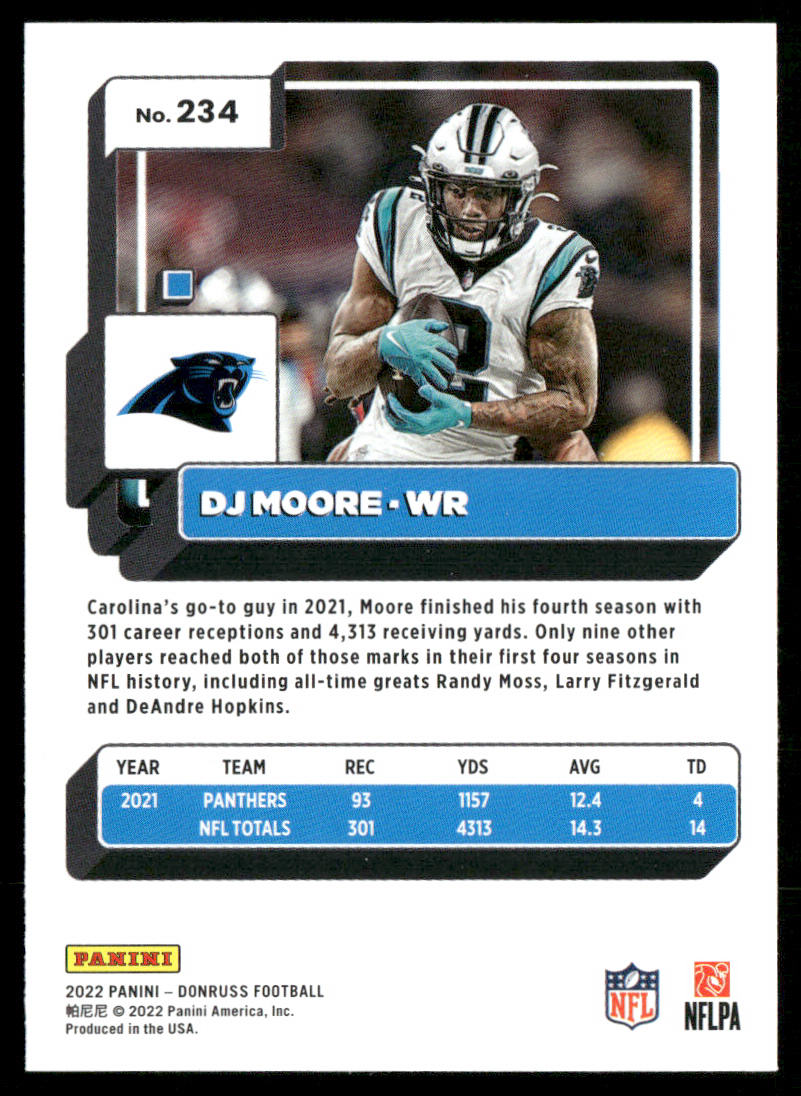 DJ Moore 2022 Donruss #234 Carolina Panthers