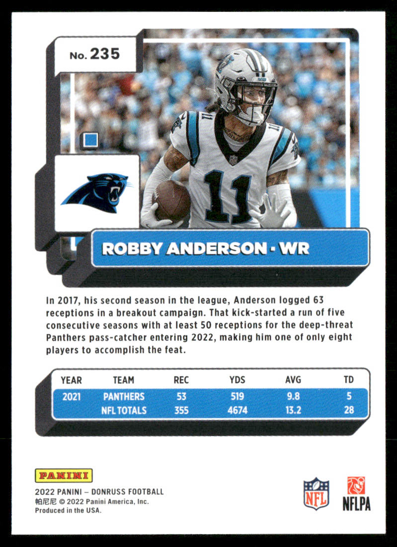 Robby Anderson 2022 Donruss #235 Carolina Panthers
