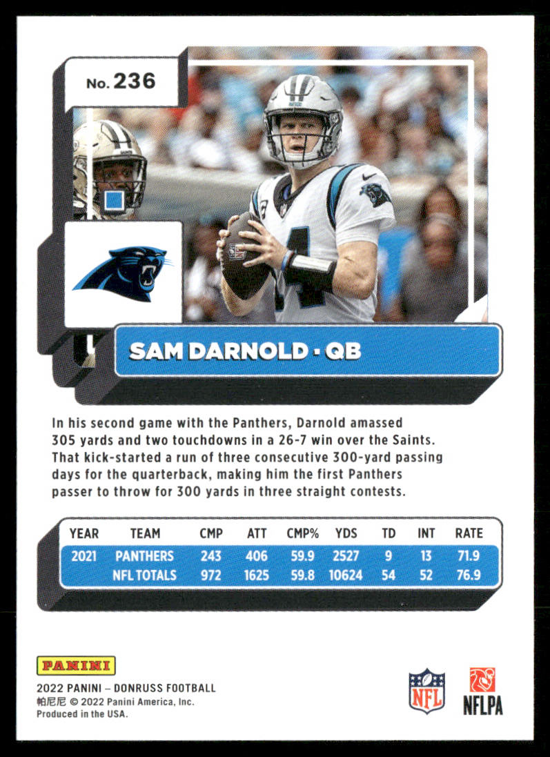 Sam Darnold 2022 Donruss #236 Carolina Panthers