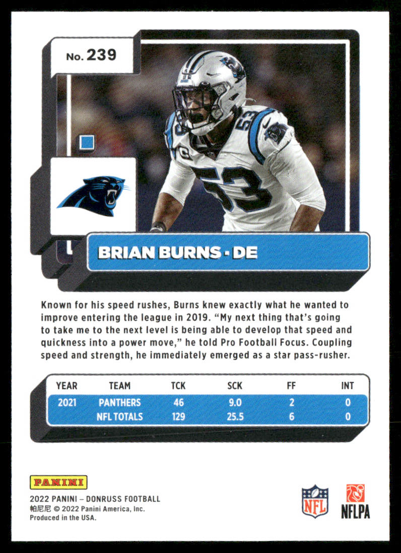 Brian Burns 2022 Donruss #239 Carolina Panthers