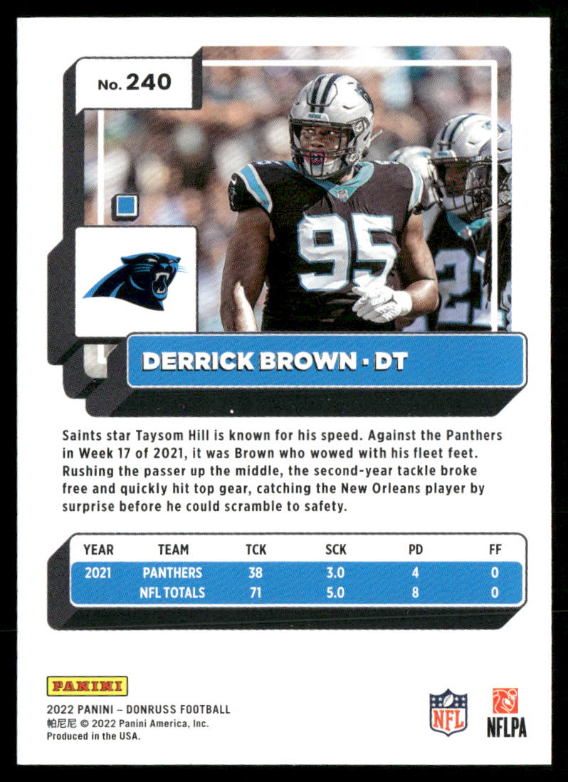 Derrick Brown 2022 Donruss #240 Carolina Panthers