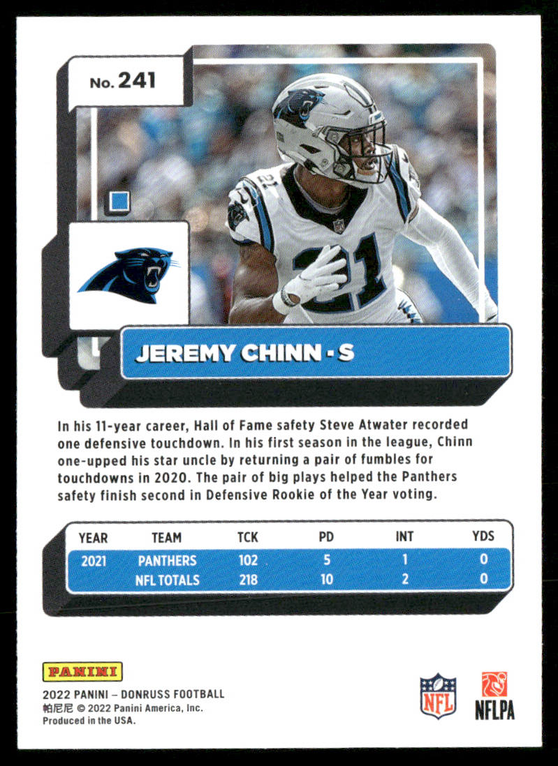 Jeremy Chinn 2022 Donruss #241 Carolina Panthers