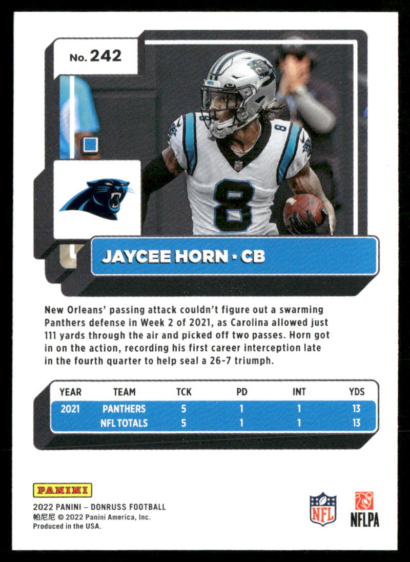 Jaycee Horn 2022 Donruss #242 Carolina Panthers