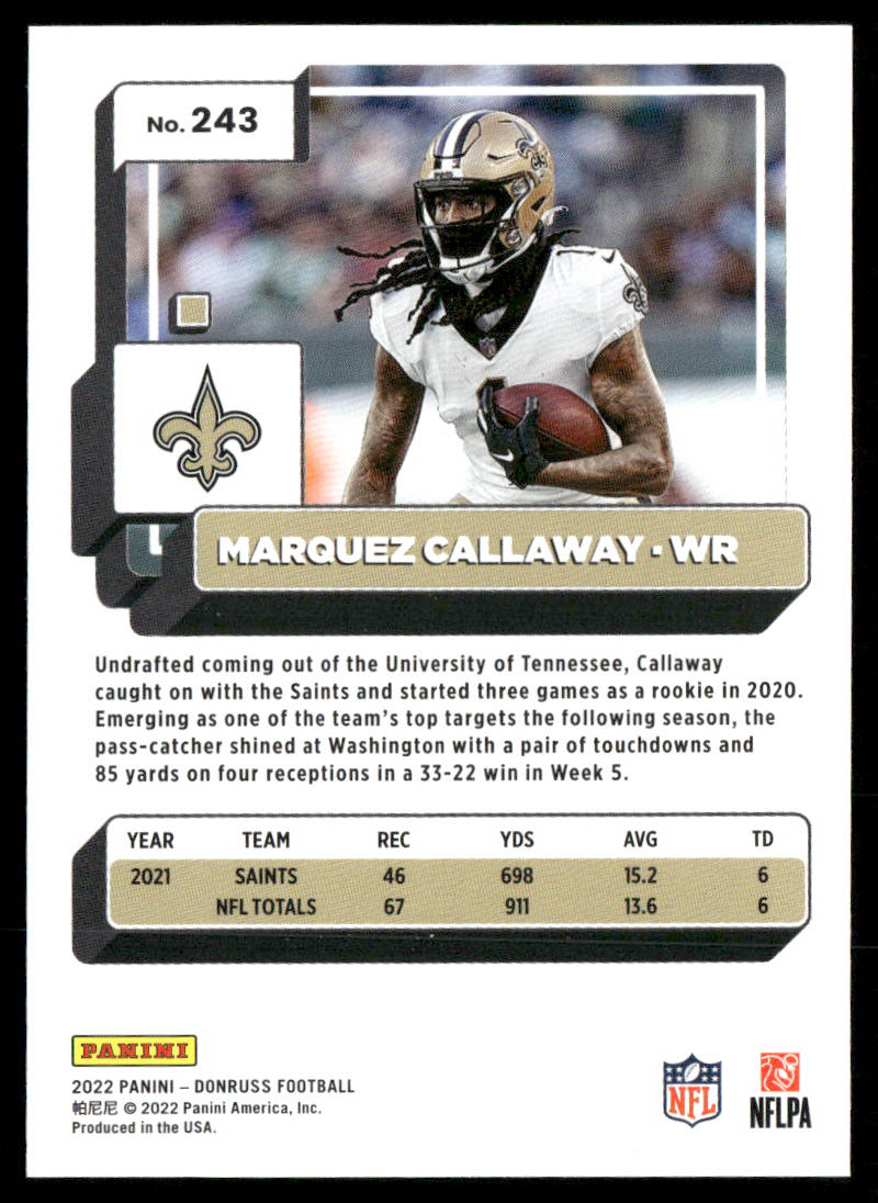 Marquez Callaway 2022 Donruss #243 New Orleans Saints