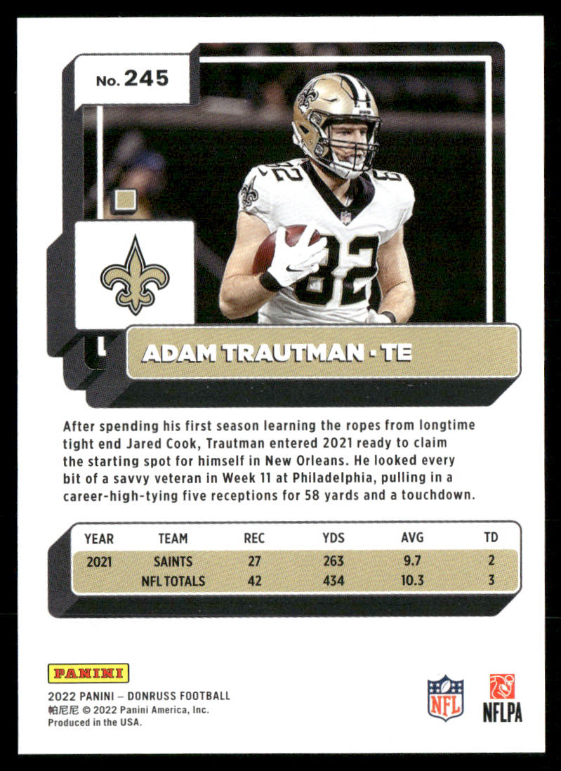 Adam Trautman 2022 Donruss #245 New Orleans Saints