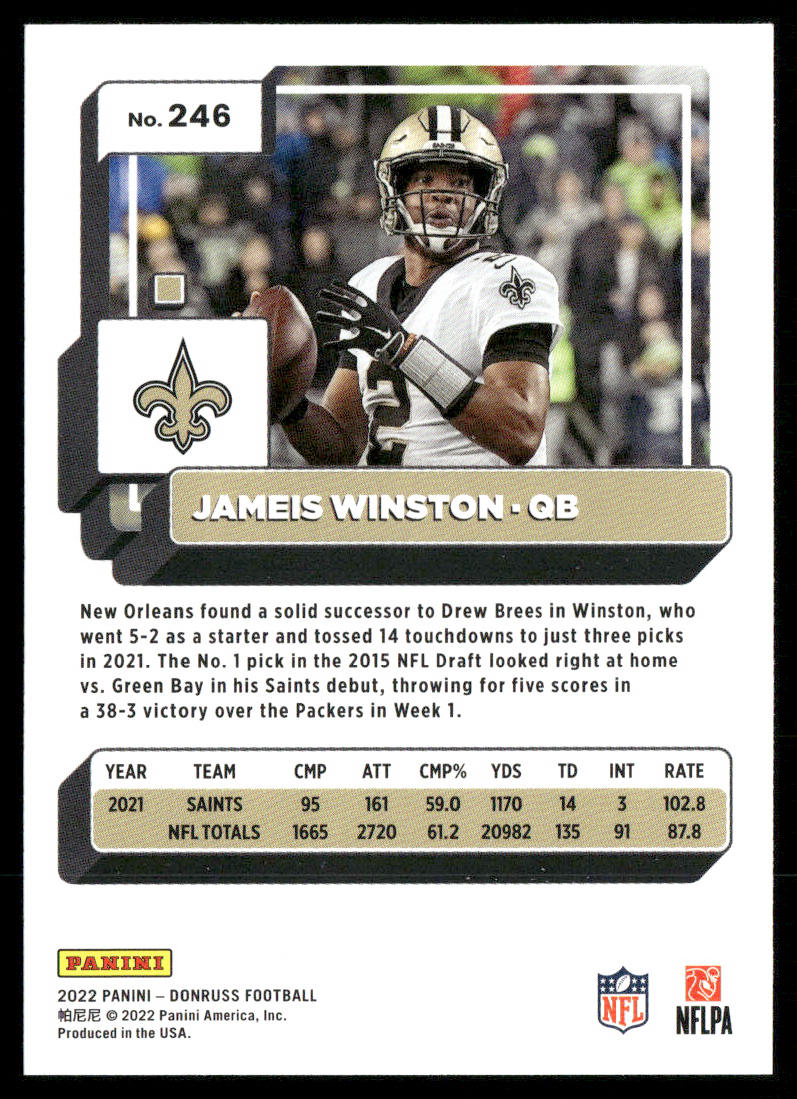 Jameis Winston 2022 Donruss #246 New Orleans Saints