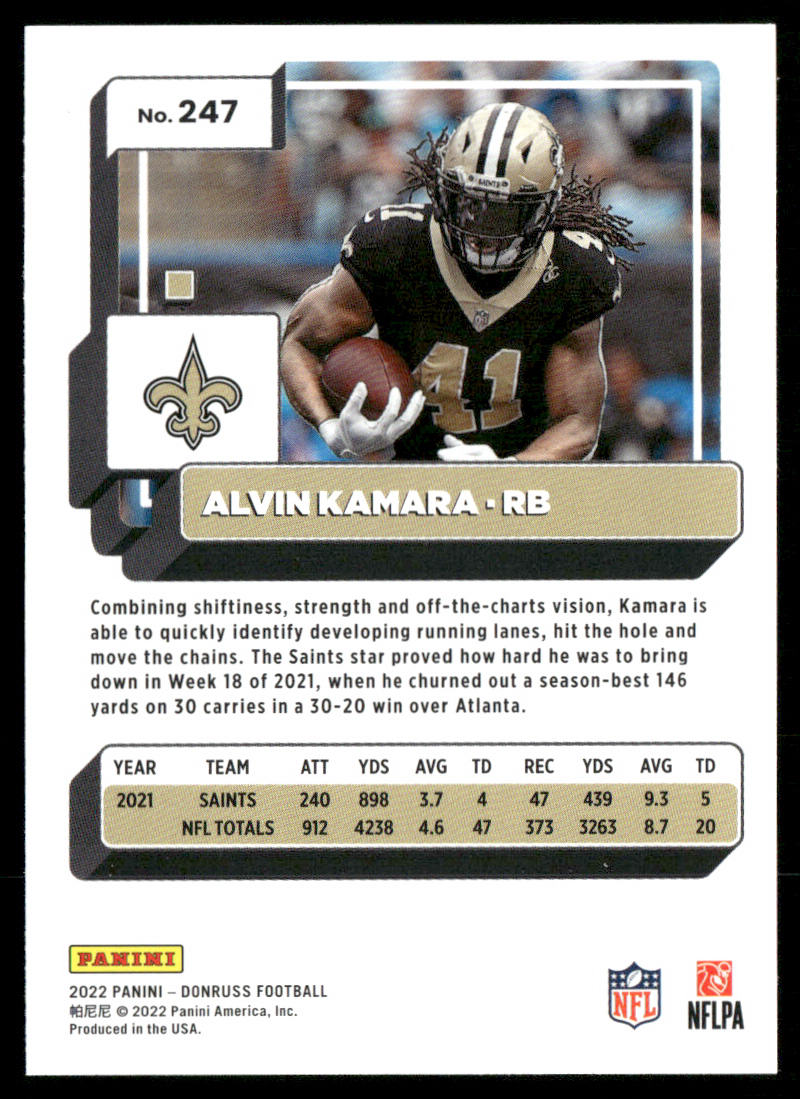Alvin Kamara 2022 Donruss #247 New Orleans Saints