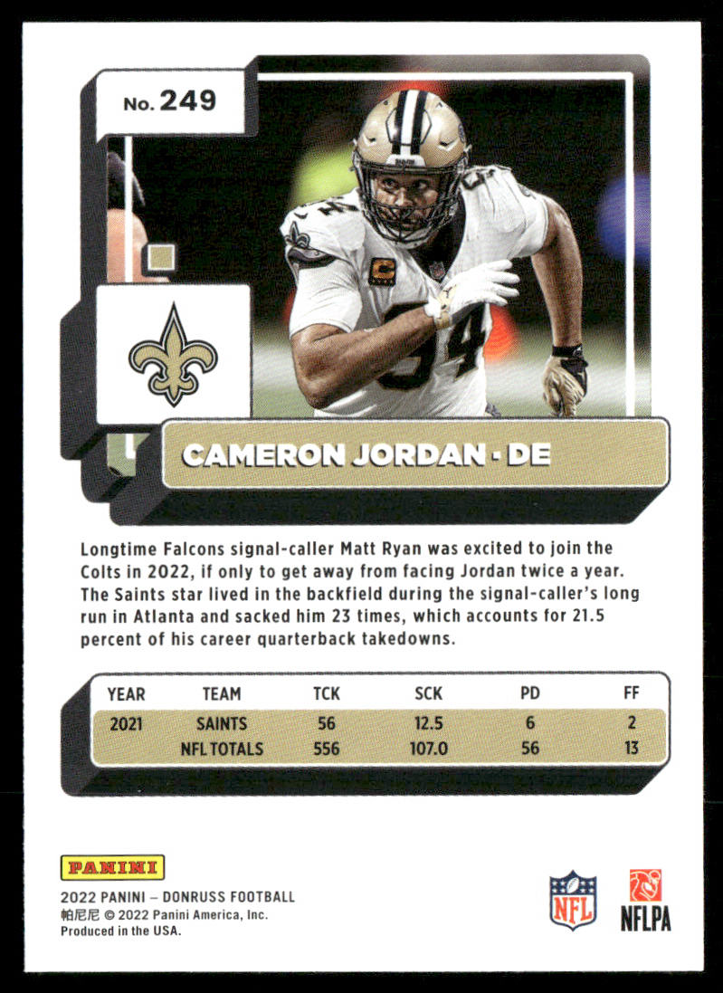 Cameron Jordan 2022 Donruss #249 New Orleans Saints