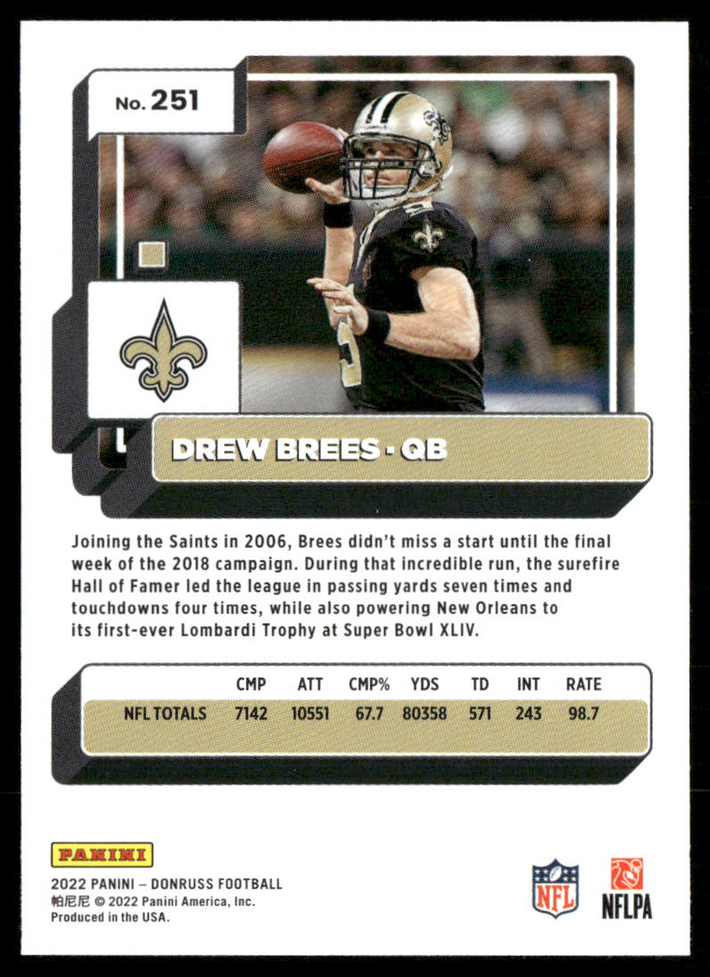 Drew Brees 2022 Donruss #251 New Orleans Saints