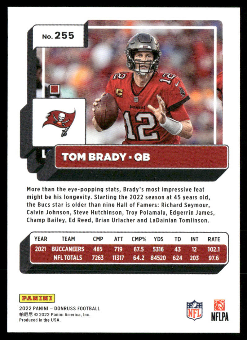 Tom Brady 2022 Donruss #255 Tampa Bay Buccaneers