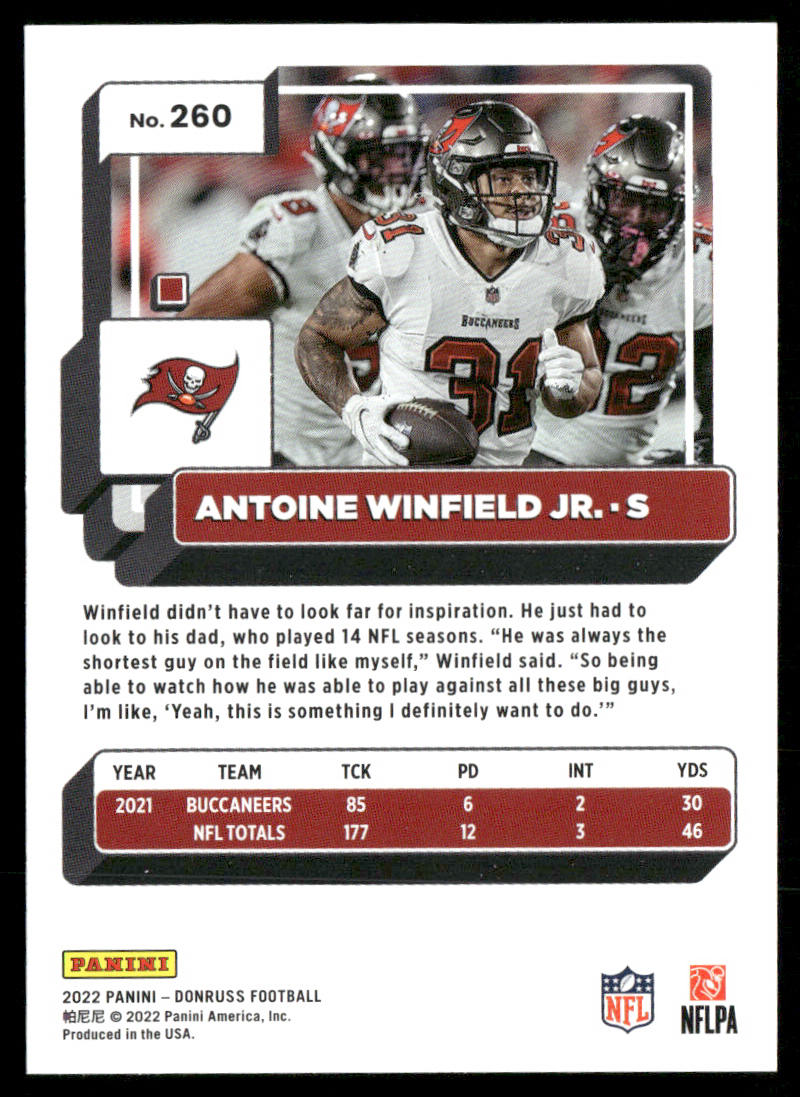 Antoine Winfield Jr. 2022 Donruss #260 Tampa Bay Buccaneers